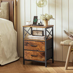Huuger Nightstands Set of 2, Night Stand with Charger Station, 2 Drawer Side Table with Open Shelf, USB-C Port, End Table for Small Spaces, X Shaped Side Rail, Rustic Brown