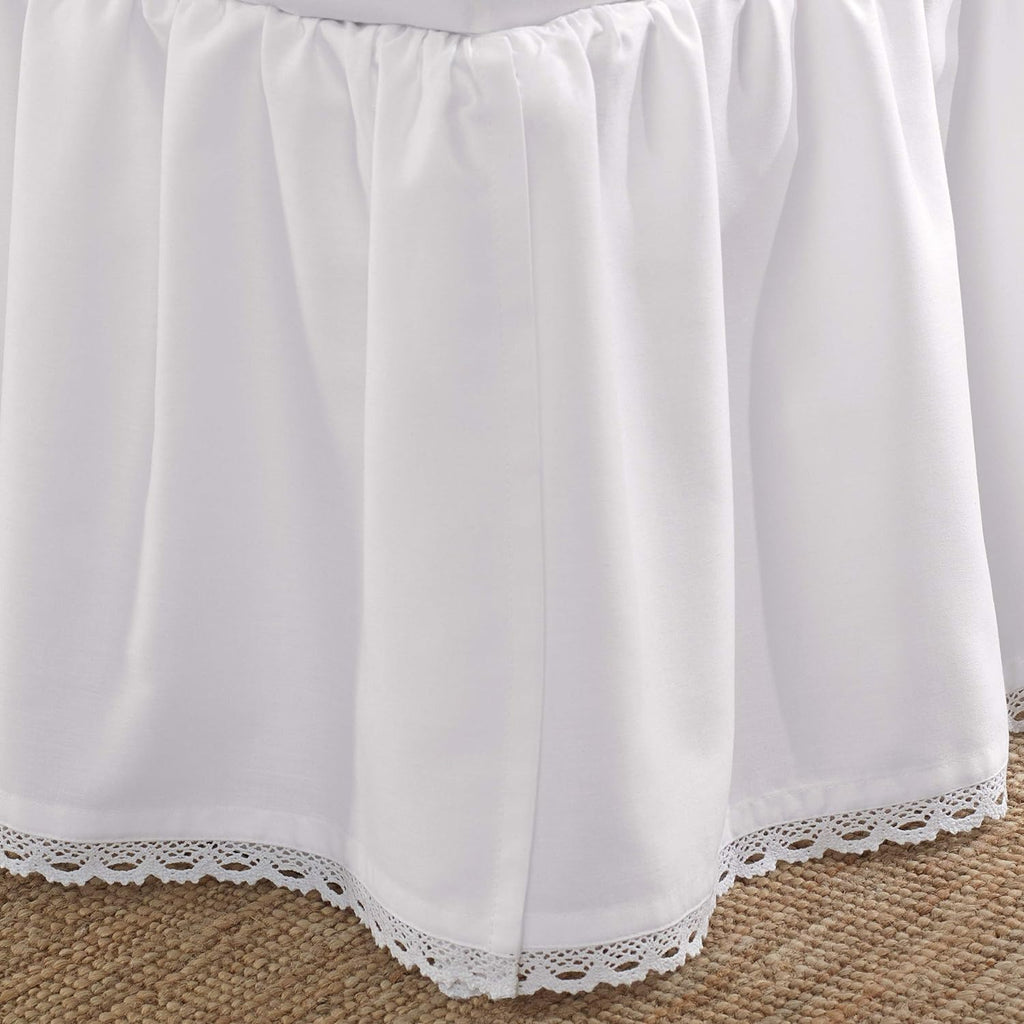 Laura Ashley – Queen Size Ruffled Bed Skirt, Lightweight Cotton Sateen Bedding with Crochet Trim & 14.5" Drop, College Dorm Room Essentials (White)