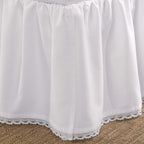 Laura Ashley – Queen Size Ruffled Bed Skirt, Lightweight Cotton Sateen Bedding with Crochet Trim & 14.5" Drop, College Dorm Room Essentials (White)