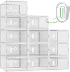 SIMPDIY Shoe Storage, 12 Pack Shoe Organizer for Closet, Shoe Boxes Clear Plastic Stackable Shoe Containers with Lids for Size 10