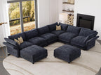 DreamDashio 159" 8-Seat U-Shaped Sectional Sofa, Oversized Modular Cloud Couch with Storage, Adjustable Arms & High Back, Dark Grey Chenille for Large Living Room
