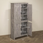 HOMCOM 64" Kitchen Pantry Cabinet, Freestanding Storage Cabinet with 4 Doors and 3 Adjustable Shelves for Dining Room, Gray Oak