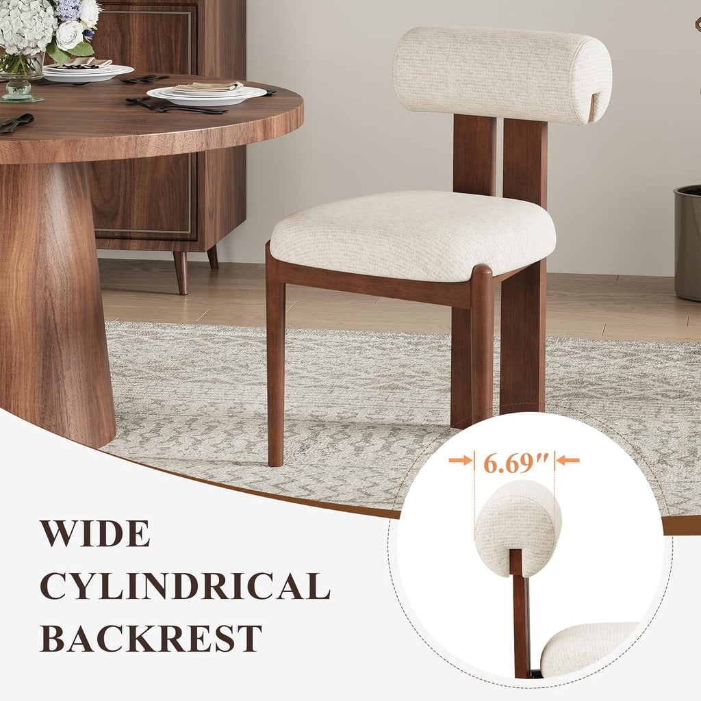 MALOL Modern Wooden Dining Chairs Set of 2, Upholstered Fabric Kitchen Chairs with Sculptural Backrest, Mid-Century Farmhouse Dining Room Chairs with Solid Wood Legs, Beige