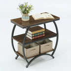 Tribesigns End Table for Living Room, Narrow Couch Side Table with 3-Tier Storage Shelves, Small Bedside Nightstand with Metal Frame, Rustic Brown