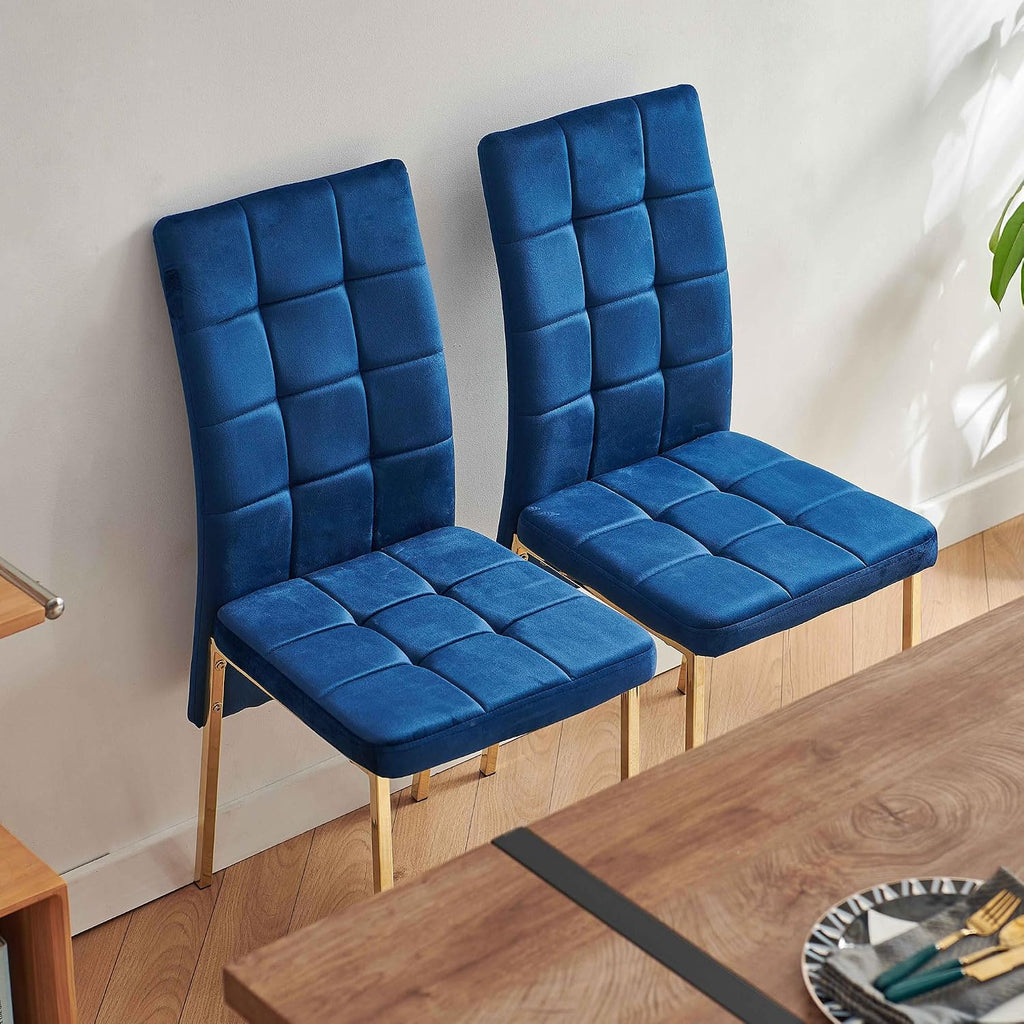 Homedot Modern Dining Room Chairs Upholstered Set of 6, Navy Blue Kitchen Chairs Mid Century High Back Dinner Side Chairs Space Saving with Padded Seat/Metal Legs for Dining/Reading