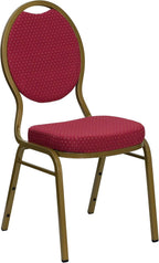 EMMA + OLIVER Teardrop Back Banquet Chair, Burgundy Patterned Fabric/Gold Frame