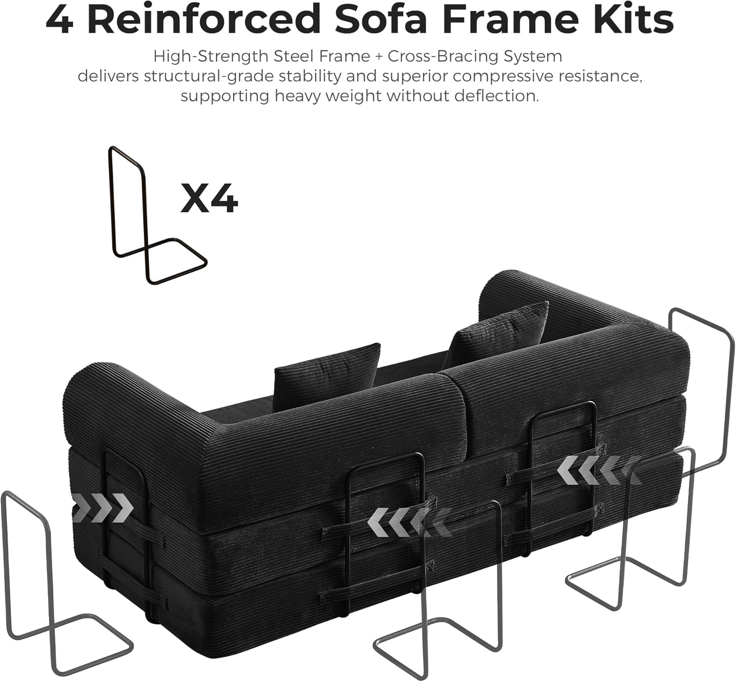 79" 5-in-1 Convertible Sofa Bed No Assembly, Boneless Couch Bed with High Density Foam, Foldable Sleeper Sofa, Corduroy Modular Couch for Apartment, Studio, Dorm Room, Small Space, Black