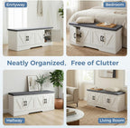 DUMOS Shoe Storage Bench, 28" Wide Shoe Organizer Cabinet with Padded Seat Cushion, 2 Doors, Adjustable Shelf for Entryway, Hallway, Bedroom, Living Room, White
