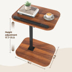 TV Tray Table, Adjustable Height, Flip-Top, Snack Side Table with 360° Swivel and 180° Tilt, C Shaped End Table for Couch, Sofa, Bed, Recliner, Walnut