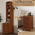 Wood Tall Nightstand with Charging Station, 70.9" Tall End Table with 3 Storage Drawers and 4 Open Shelves, Narrow Slim Sofa Side Table for Small Spaces, Living Room, Bedroom,Corner, Walnut