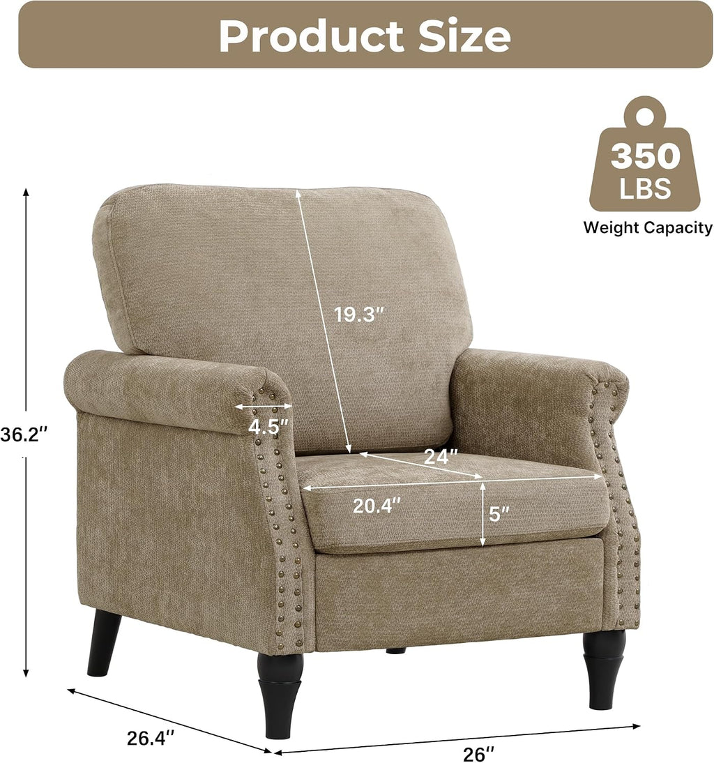 Accent Chair for Living Room, Modern Mid Century Reading Chair Armchair High Back Upholstered Armchair with Wooden Legs for Living Room Bedroom Office (Brown, 1PCS)