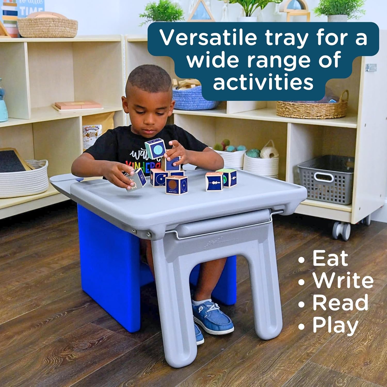 Children's Factory Edutray Desk Attachment for Cube Chair – Toddler Study Surface for Homeschool, Classroom, Space-Saving, Durable, Easy-Clean Plastic, Gray