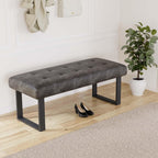 JIEXI 45.3'' Upholstered Quality Cloth Fabrics Bench with Metal Leg, Button Tufted Design Footstool, Waiting Bedroom Room Reception Bench, Office Chair, for Entryway and Kitchen
