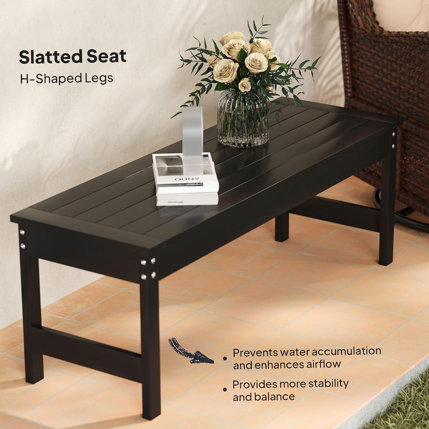 2-Seater Garden Bench with Slatted Seat