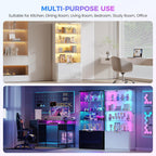 71" Tall RGB Display Cabinet with Glass Door, 6-Tier Rounded Curio Cabinet with Adjustable Shelves for Collectibles, Locking Trophy Display Case with LED Lights for Figures/Helmet/Football, White