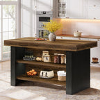 Tribesigns 55-Inch Kitchen Island with Storage, Farmhouse Center Island Table for Kitchen, Dining Room, Living Room, Brown & Black