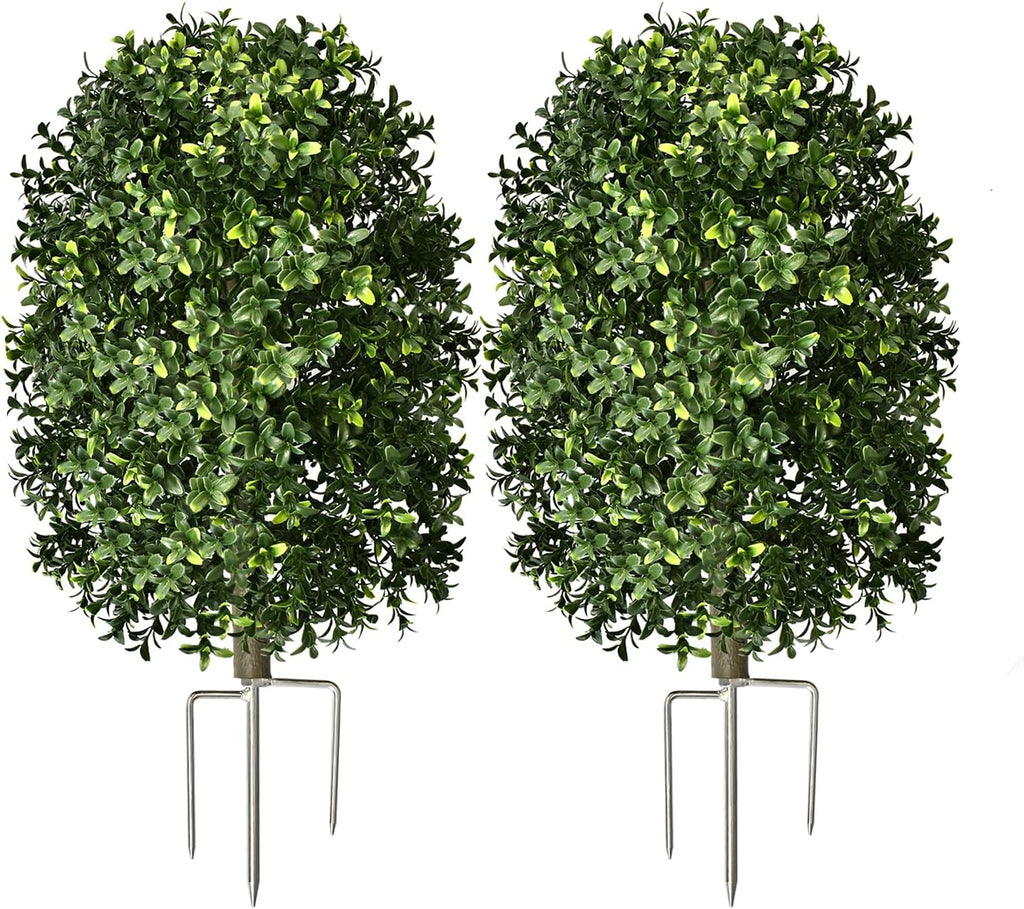 Artificial Topiary Trees, Set of 2 Faux Boxwood Topiary Ball Tree | UV Resistant, Indoor Outdoor, Front Porch Decor, Garden Yard & Balcony