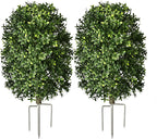 Artificial Topiary Trees, Set of 2 Faux Boxwood Topiary Ball Tree | UV Resistant, Indoor Outdoor, Front Porch Decor, Garden Yard & Balcony