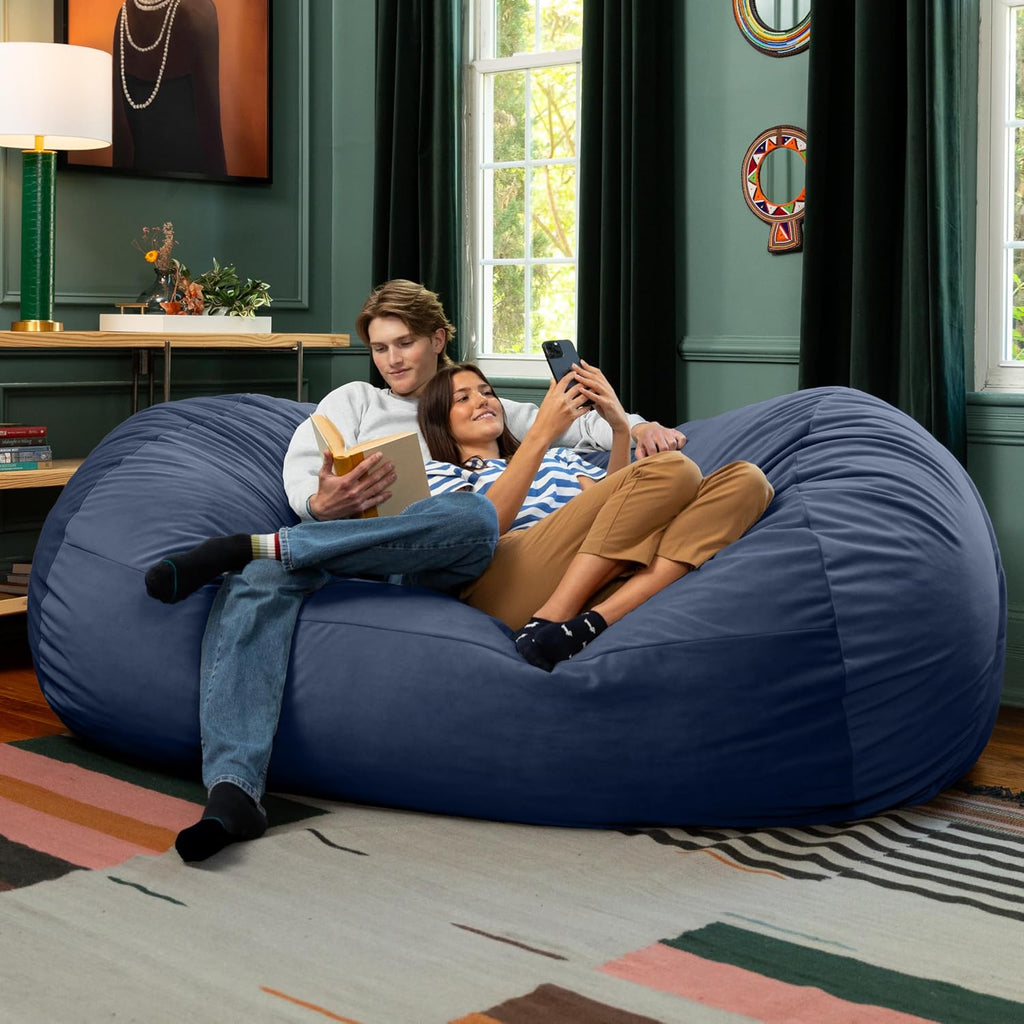 Jaxx Grand Lounger 7 Foot Bean Bag Sofa -Lush Velvet Navy