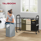 Tajsoon 4 Bag Laundry Sorter Cart, 4 Section Laundry Hamper Sorter with Heavy Duty Lockable Rolling Wheels, Laundry Separator Hamper with Removable Bags for Dirty Clothes Storage, 4 Colors
