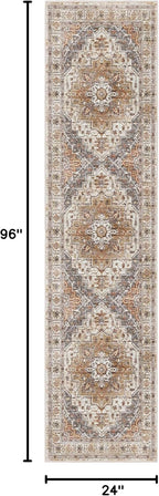 Madane Runner Rug 2x8, Washable Hallway Runner Rugs, Non-Slip Low-Pile Soft Kitchen Rug Runner Laundry Room Rug, Vintage Throw Entry Foyer Mat for Entrance Living Room (Turmeric/Grey, 2 x 8)