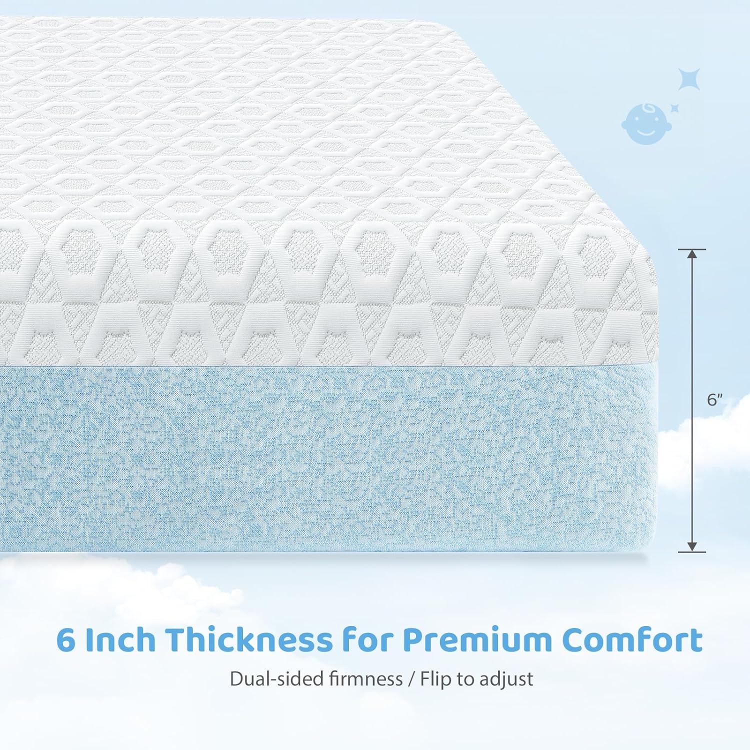 Dourxi Crib Mattress, Dual Firmness Soft & Firm Memory Foam Toddler Mattress, 3-Layer Baby Mattresses with Breathable Washable Cover, CertiPUR-US Certified, 52" x 27.5" x 6" for Crib and Toddler Bed