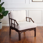 SAFAVIEH Furniture - Kazumi Accent Chair - Coastal Design White Cushion & Chocolate Brown Rattan - Fully Assembled - Ideal for Living Room, Bedroom, Dining Space, 19.7" Seat Height (ACH6508C)