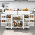 Squireewo 55" Kitchen Cart with Wood Top and Drop Leaf Breakfast Bar, Rolling Mobile Kitchen Island Table on Wheels with Drawer and Storage Cabinet, Spice Rack, Towel Rack, White