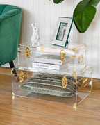 Vixdonos Acrylic Storage Chest Decorative Trunk Set of 2 Keepsake Box College Dorm Organizer with Hardware Hasps and Handle for Home Deocr,23.7X14.2X9.5 Inches,Clear