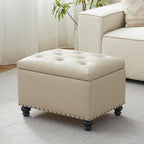 Zihanhome Leather Ottoman with Storage, Upholstered Button Tufted Ottoman Foot Rest, Foot Stools, 24" Rectangle Ottomans with Storage for Living Room, Bedroom, Dorms and Apartments (Beige-PU)
