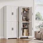 Farmhouse Pantry Cabinet, 71" Tall Wood Kitchen Storage Cabinet with 4 Doors & Adjustable Shelves, Large Freestanding Food Pantry Cupboard with Anti-Tip Kit for Kitchen, Dining Room, Living Room
