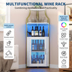 IDEALHOUSE Corner Bar Wine Cabinet with LED Lights & Glass Holder Wine Bar Rack Cabinet with Mesh Door & Glass Holder,Industrial Liquor Cabinet for Home, Kitchen, Dinning Room,Gold