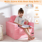 MAXYOYO Kids Bean Bag Chair, Upholstered Bean Bag Sofa Cloud Seat for Boys and Girls, Boneless Couch with Tufted Cushion & Pillows, Kids Sofa in A Box, No Assembly Required, Pink