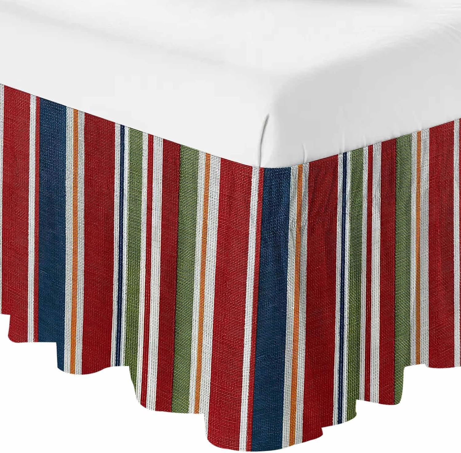 Red Green Striped Bed Skirt Queen Size 16 Inch Drop, Adjustable Elastic Bedskirt Dust Ruffle for Queen Bed, Farmhouse Vintage Minimalist Stripe Wrap Around Bed Skirts Luxurious Pleated Bed Frame Cover
