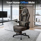 Ergonomic Gaming Chair for Adults - Big and Tall Desk Chair with Lumbar Support and Mechanical Arm Armrests, Comfortable Gamer Computer Chair, Gaming Chairs with Footrest (Grey Leather)