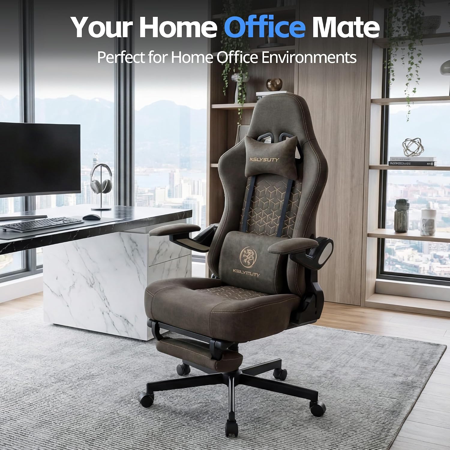 Ergonomic Gaming Chair for Adults - Big and Tall Desk Chair with Lumbar Support and Mechanical Arm Armrests, Comfortable Gamer Computer Chair, Gaming Chairs with Footrest (Grey Leather)