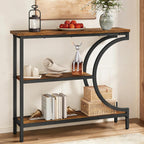 Hoctieon Console Table, 3-Tier Industrial Entryway Table with Storage, Hallway Tables, Narrow Entrance Sofa Tables, C-Shaped Metal Frame, Accent Tables with Shelves for Living Room, Rustic Brown