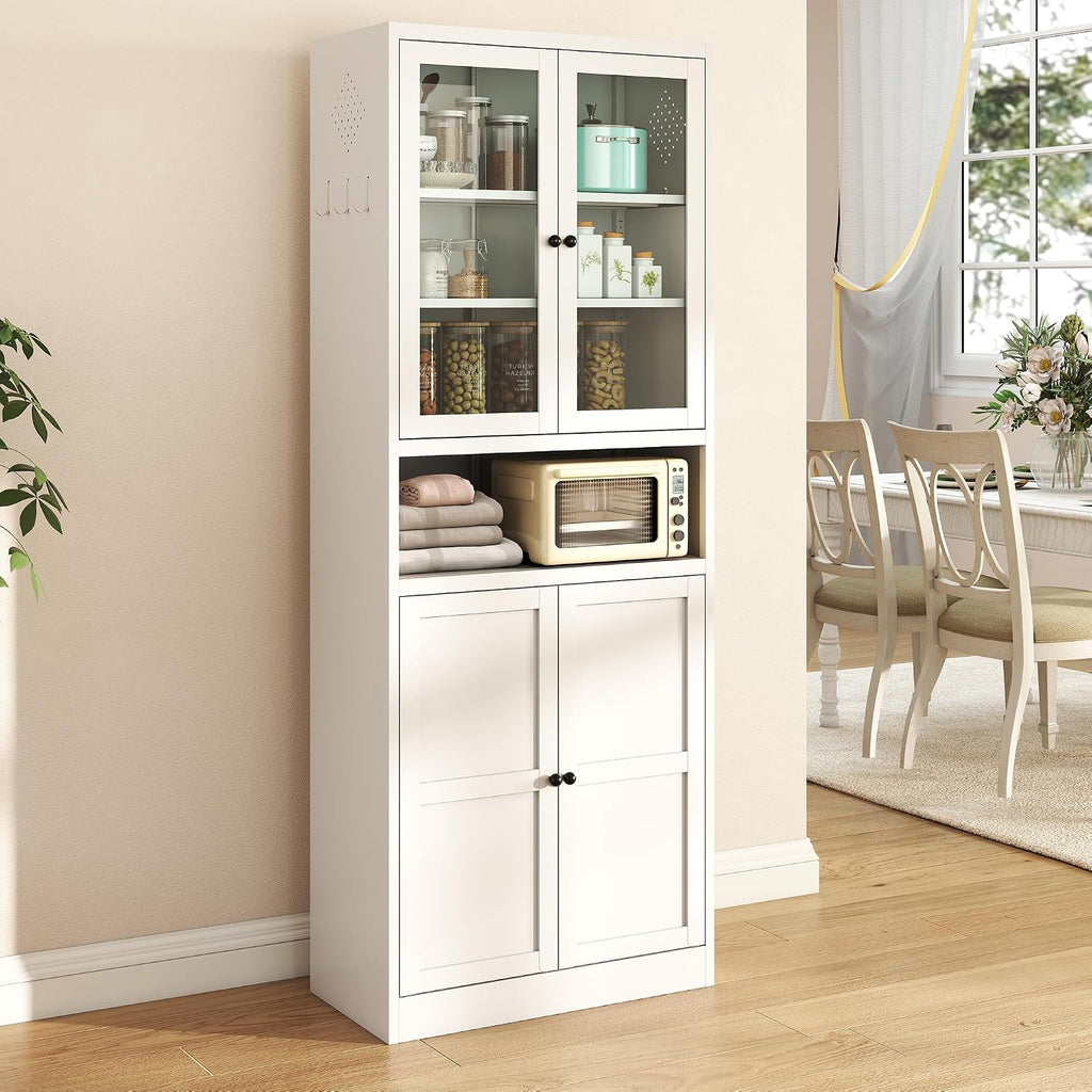 LUMISOL 72" Tall Metal Kitchen Pantry with Adjustable Shelves, Kitchen Storage Cabinet with Doors, Heavy Duty Pantry Organizer with Stainless Steel Frame, for Dining Room Office Living Room, White