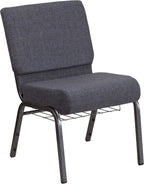 Flash Furniture 4 Pack HERCULES Series 21''W Church Chair in Dark Gray Fabric with Book Rack - Silver Vein Frame