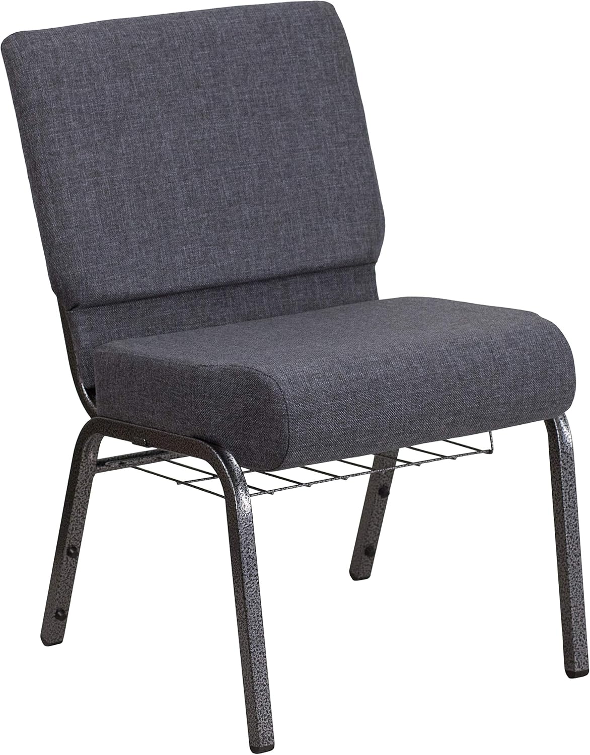 Flash Furniture 4 Pack HERCULES Series 21''W Church Chair in Dark Gray Fabric with Book Rack - Silver Vein Frame