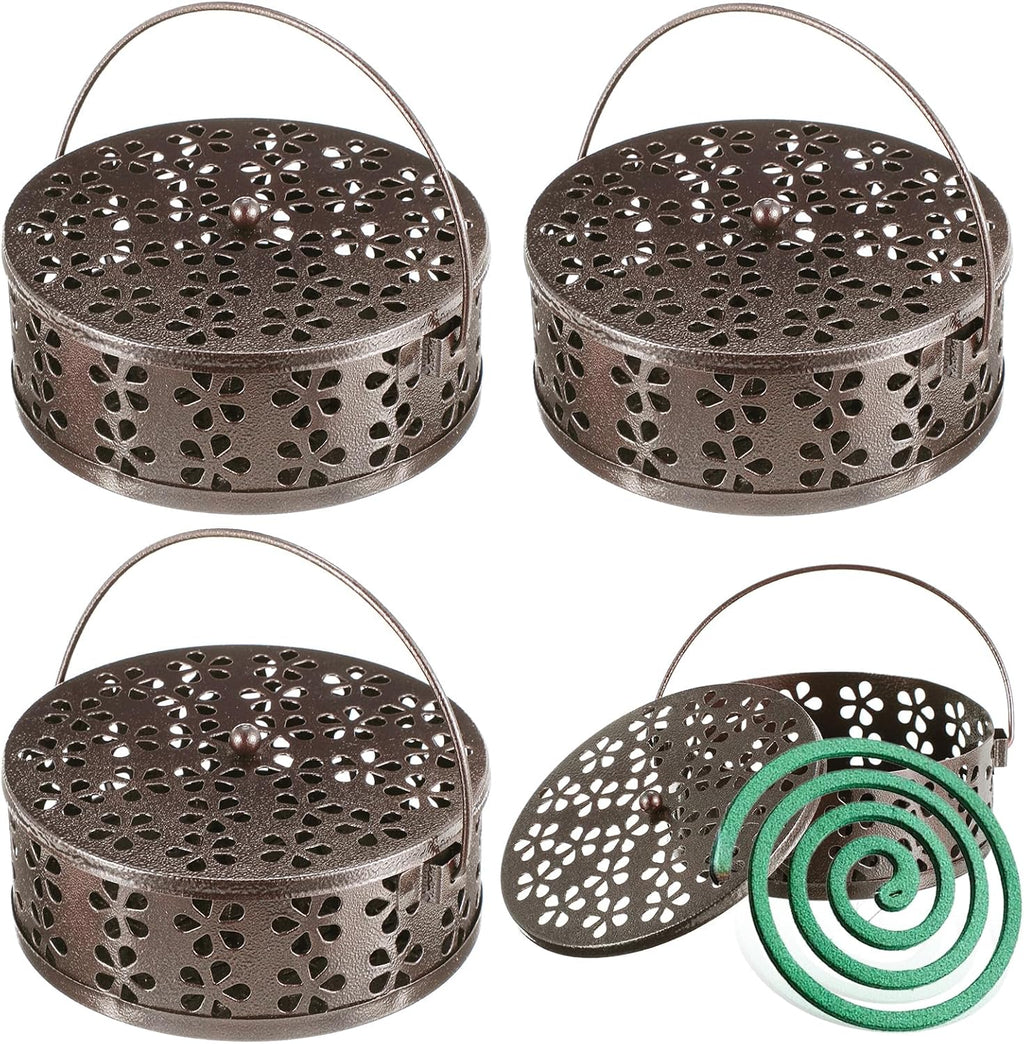 4Pcs Portable Mosquito Coil Holder, Coil Incense Holder with Handle Round Heat-Resistant Mosquito Incense Burner for Indoor Outdoor Hanging Camping Patio (Bronze)