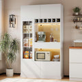 iPormis 69" Tall Kitchen Pantry Storage Cabinet with LED Light & Outlet, Kitchen Hutch with Glass Door & Wine Rack & Microwave Stand & Adjustable Shelf, Coffee Bar Hutch with Countertop, White