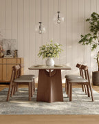 71" Sintered Stone Dining Table for 6, Luxury Rectangle Kitchen Table with Solid Wood Base, Mid Century Modern Dining Room Table