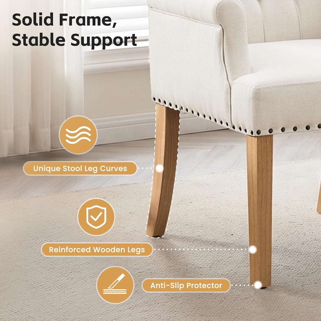 Upholstered Dining Chairs, Modern Fabric Dining Room Chairs with Arms, Tufted High Back Armchair with Solid Wood Legs for Dining Living Room, Kitchen, Beige
