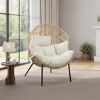 Outdoor Wicker Egg Chair, Oversized Ergonomic Rattan Lounge Rocker with Extra-Soft Pillow and Thick Cushion for Indoor & Outdoor, Living Room, Backyard & Garden – Cream Cushion, Natural Wicker Frame