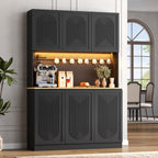 71" Black Kitchen Pantry with Power Outlet & LED Light, Large Kitchen Hutch Cabinet with Adjustable Shelf, Modern Buffet Cabinet with 6 Doors, Food Pantry Storage for Dining Room (Black 6 Doors)
