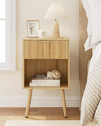 Oak Fluted Nightstand, Modern Bedside Table with Storage Drawer, Wood Night Stand Side End Table for Bedroom, Living Room, Office