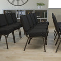 EMMA + OLIVER 21" W Stack Church Chair, Black Dot Patterned Fabric/Gold Vein
