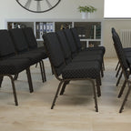 EMMA + OLIVER 21" W Stack Church Chair, Black Dot Patterned Fabric/Gold Vein
