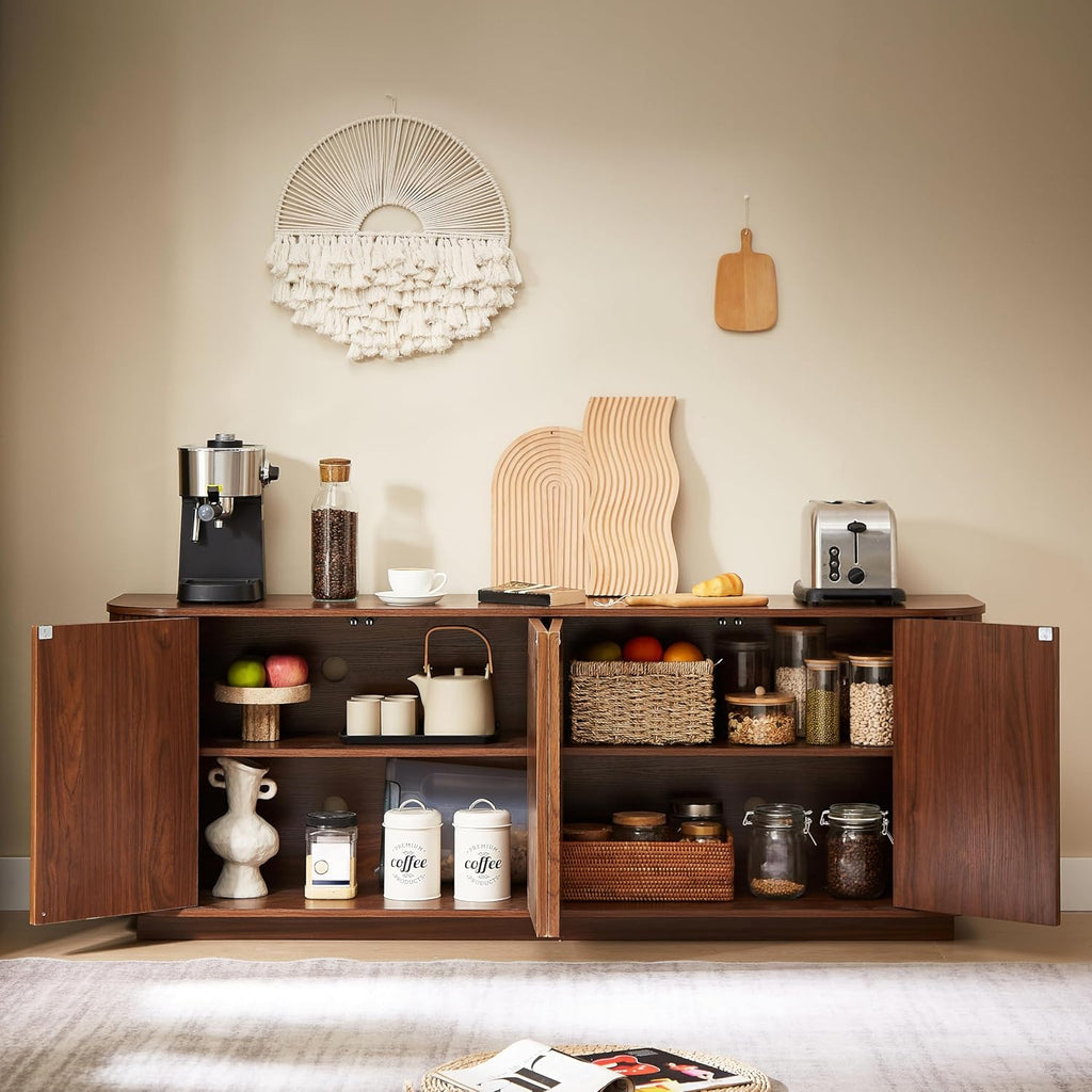 64'' Sideboard Buffet Cabinet, Wood Entertainment Center Modern TV Stand, Media Console with 4 Cabinets for Storage, Television Stands Coffee Bar for Living Room, Dining Room, Entryway